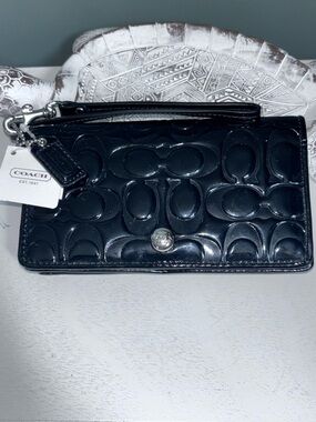 Coach Black Patent Signature Wristlet Wallet